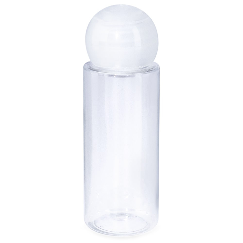 Botella cilindrica PET 30 ml tapon bola transparente