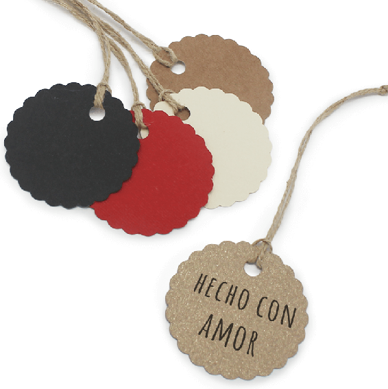 Etiquetas de carton circulo festoneado de colores
