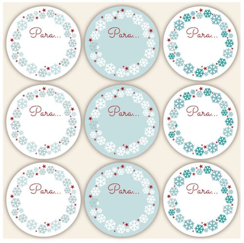 Etiquetas para poner nombres en regalos con copos de nieve