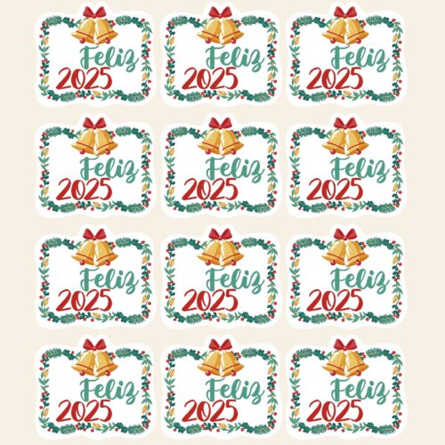 Pegatinas feliz año nuevo campanas