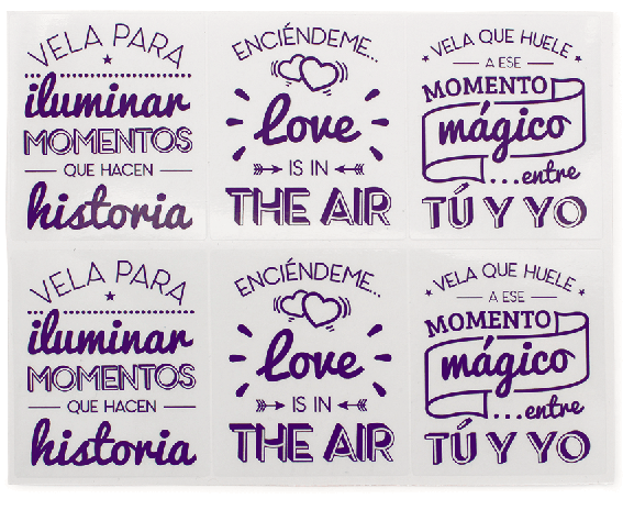 Pegatinas violetas con frases románticas