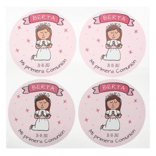 Pegatinas personalizadas de comunion redondas chica