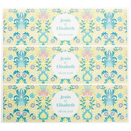 Pegatinas personalizadas flores persas mostaza y verde