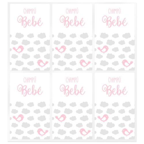 Pegatinas champu bebe rosa y gris