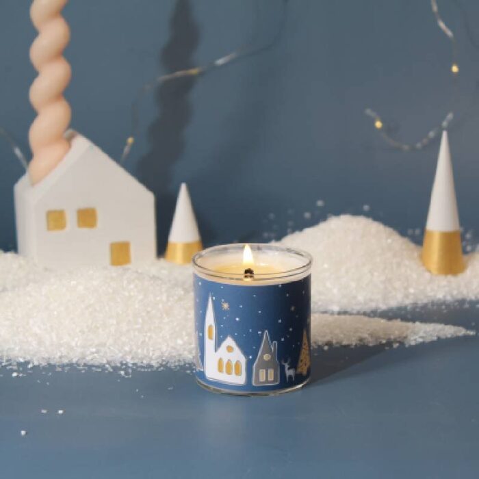 Kit como hacer velas navideñas pueblo nevado. Materiales e instrucciones