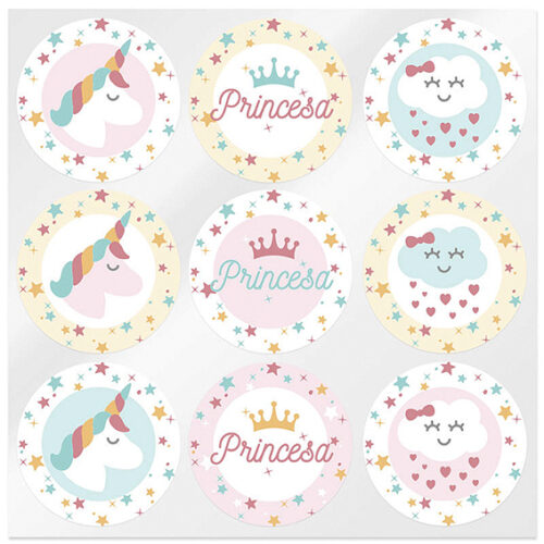 Pegatinas unicornio y princesa