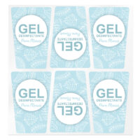 Pegatinas azules para gel desinfectante