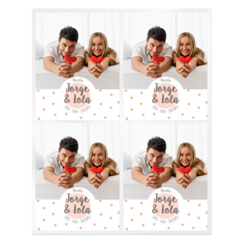 Pegatinas topos salmón personalizadas con foto para bodas