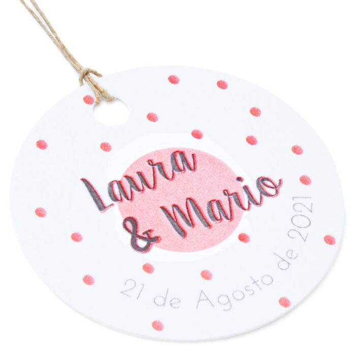 Etiquetas de carton personalizadas topos rojos