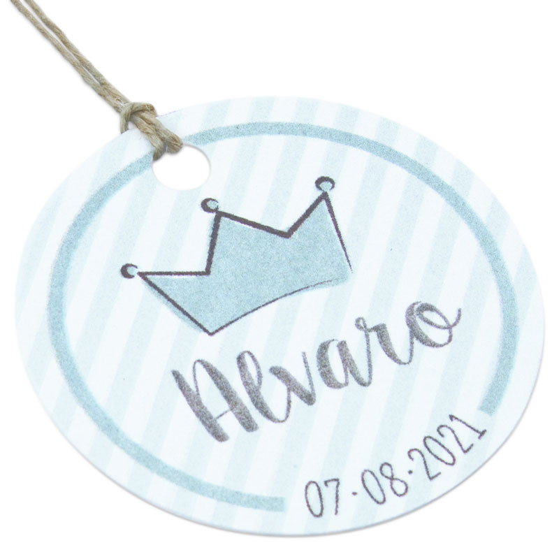 Etiquetas de carton personalizadas corona azul