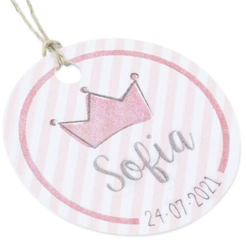 Etiquetas de carton personalizadas corona rosa