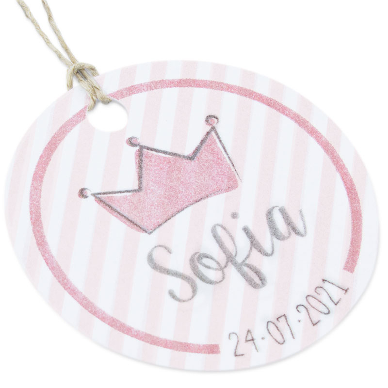 Etiquetas de carton personalizadas corona rosa