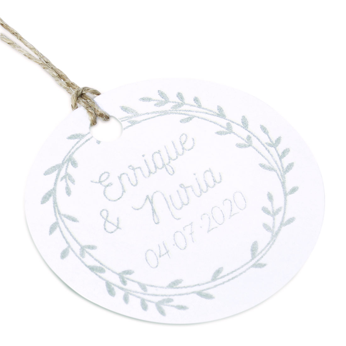 Etiquetas de carton azul personalizadas corona floral