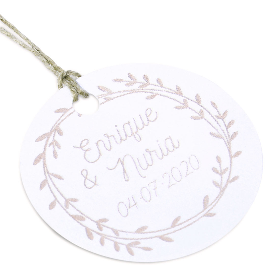 Etiquetas de carton lila personalizadas corona floral