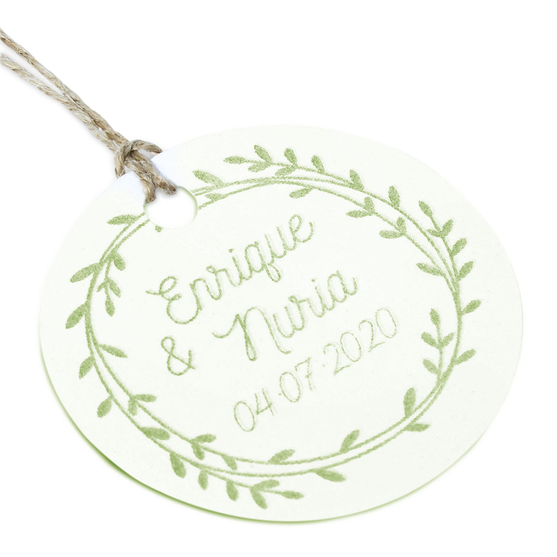 Etiquetas de carton verde personalizadas corona floral