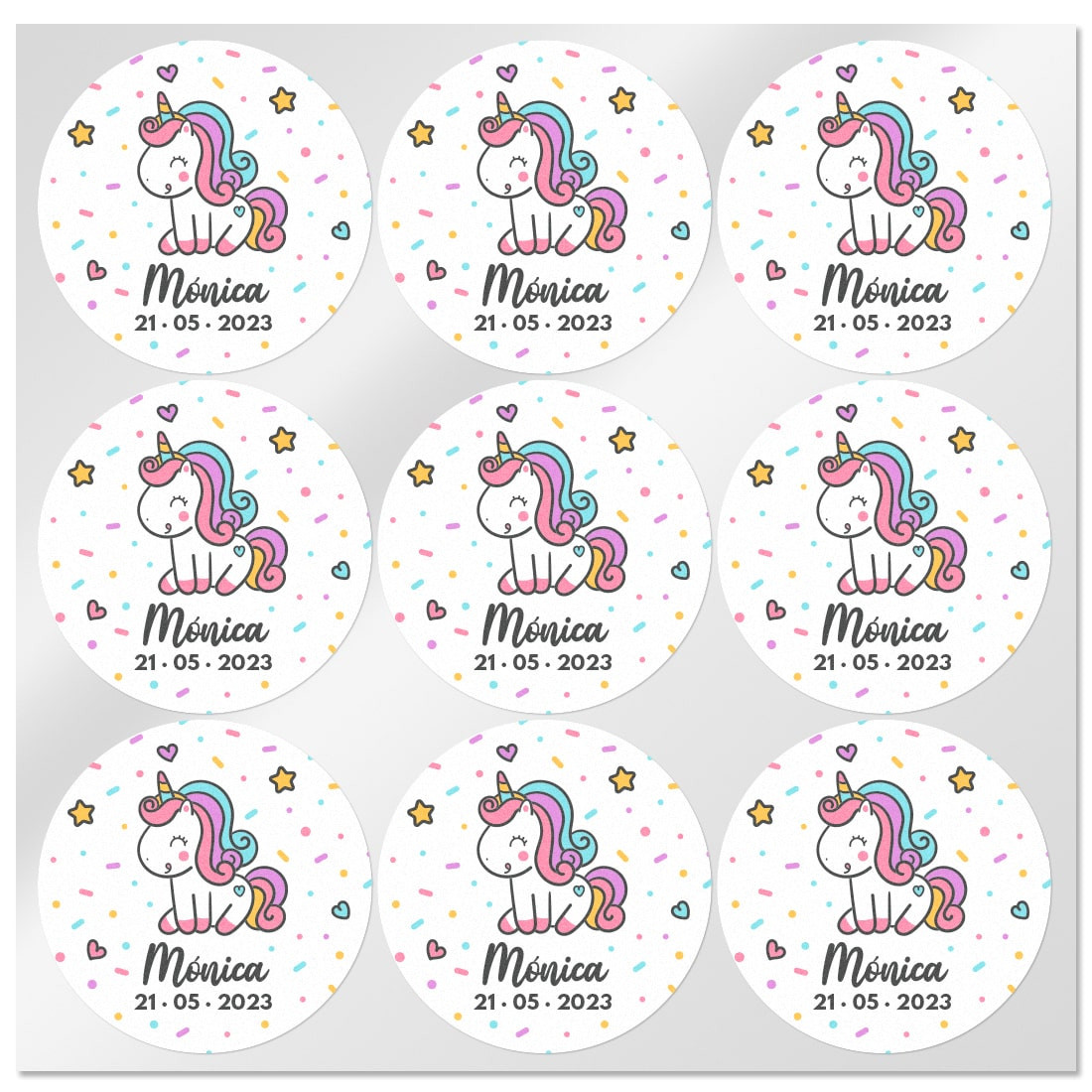 Pegatinas personalizadas unicornio redondas grandes