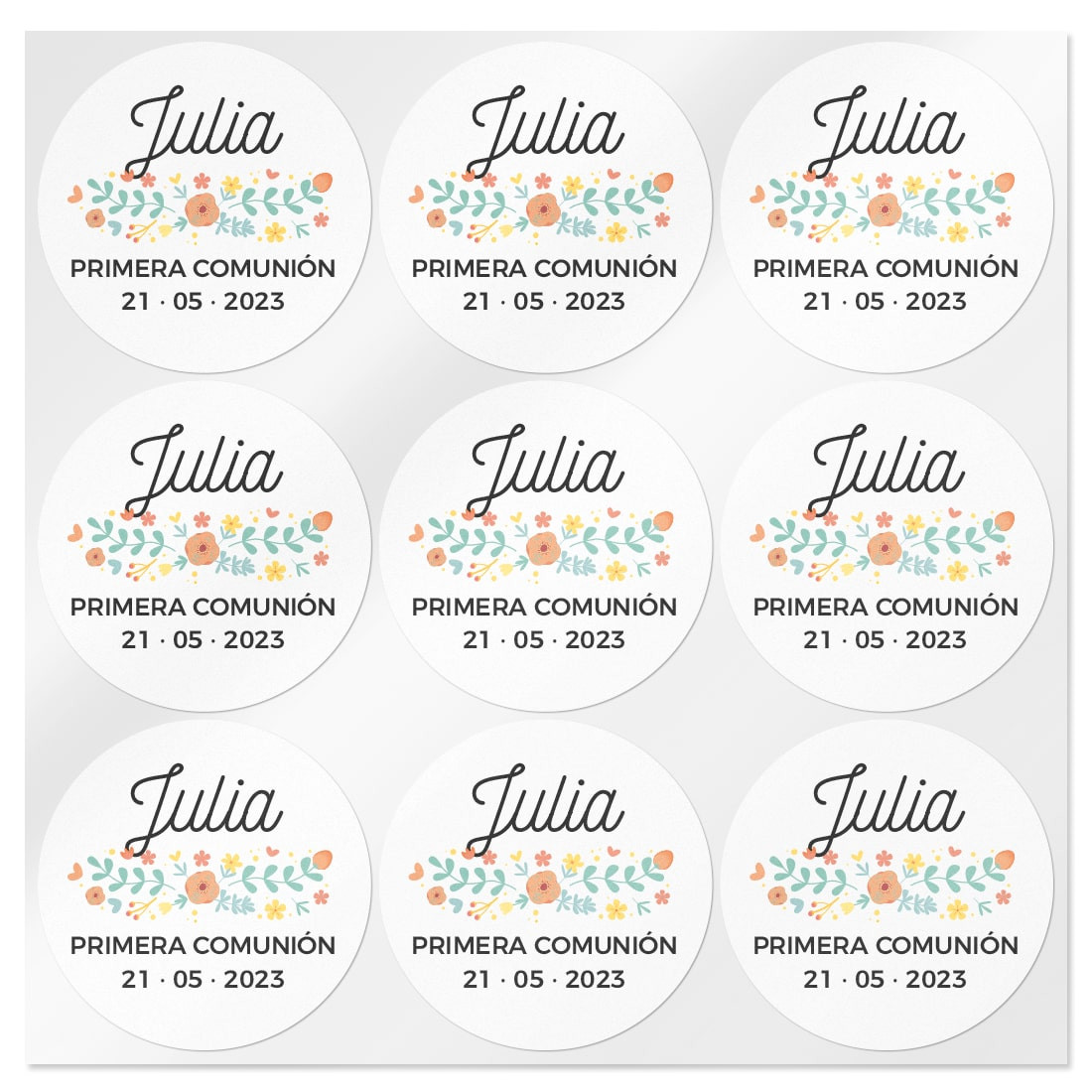 Pegatinas personalizadas con flores transparentes pequeñas