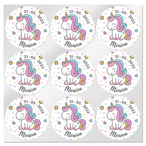 Pegatinas personalizadas unicornio redondas pequeñas