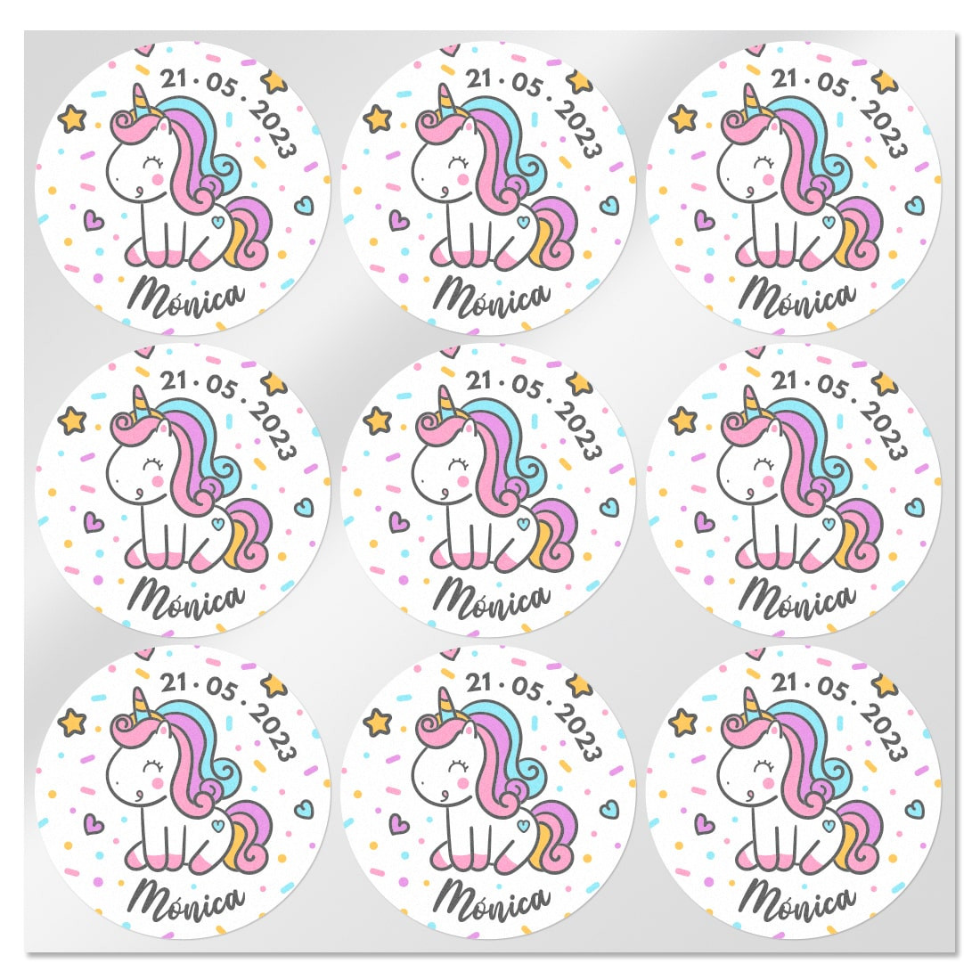 Pegatinas personalizadas unicornio redondas pequeñas