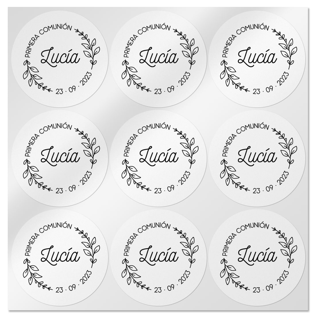 Pegatinas personalizadas transparentes grandes corona floral