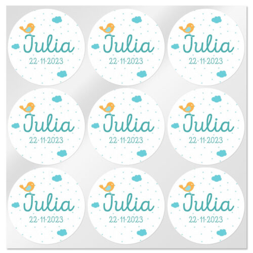 Pegatinas personalizadas nubes y pajaro redondas pequeñas