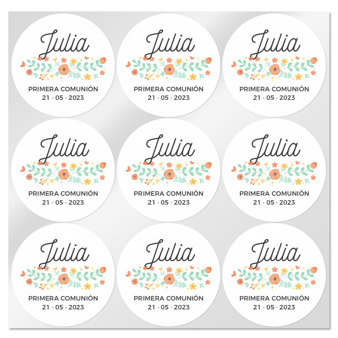 Pegatinas personalizadas con flores redondas grandes