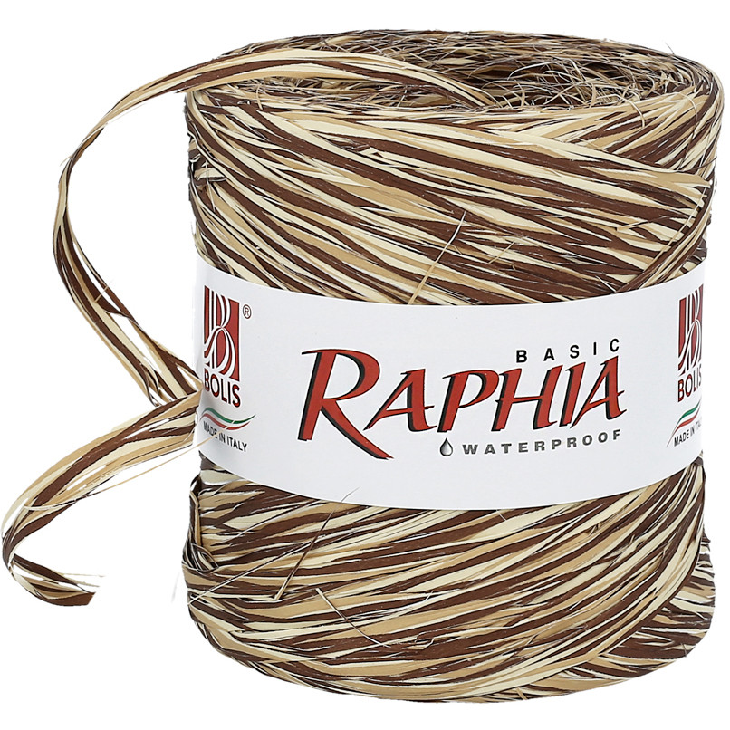 Cinta de rafia tricolor marron, beige y natural