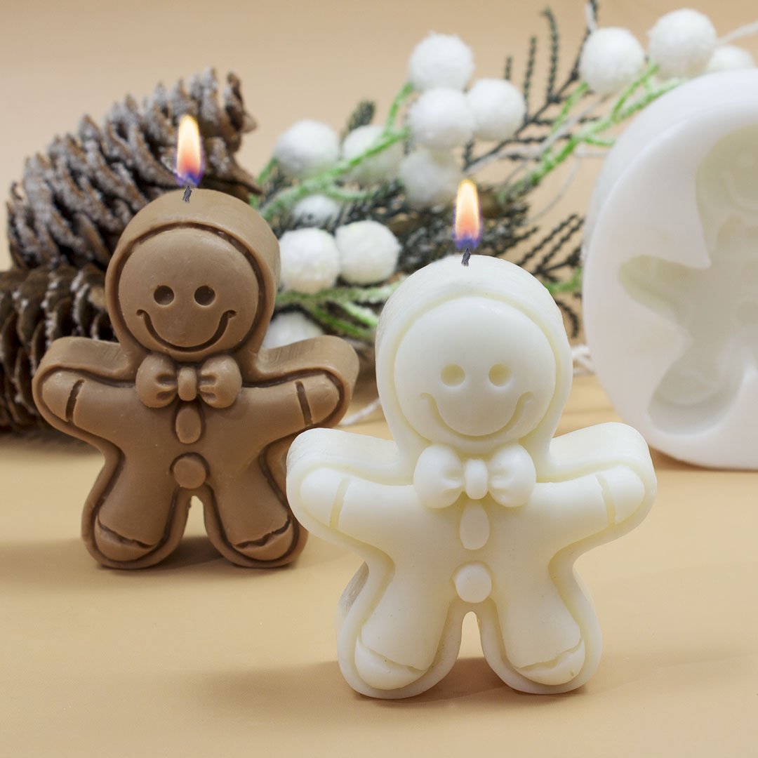 Kit como hacer 2 velas de muñeco de galleta de Navidad. Materiales e instrucciones