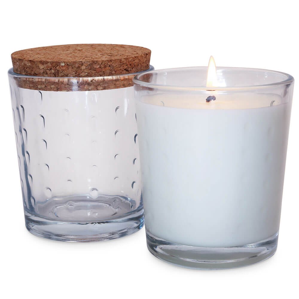 Vaso 260 ml gotitas con tapa de corcho para velas