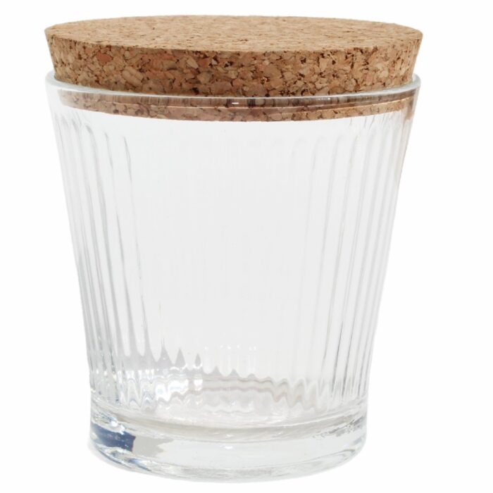 Vaso 280 ml estriado con tapa de corcho para velas