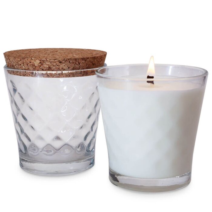 Vaso 280 ml diamante con tapa de corcho para velas