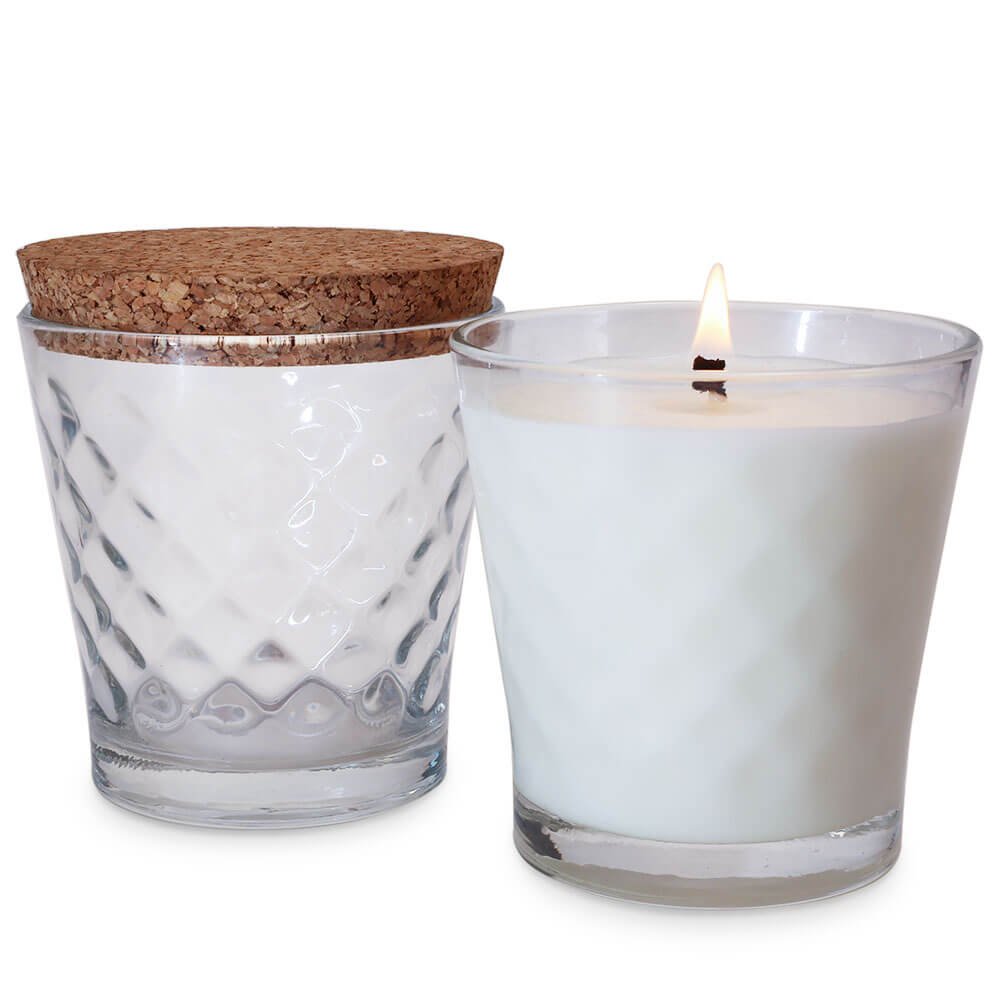 Vaso 280 ml diamante con tapa de corcho para velas