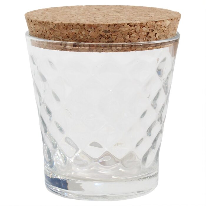 Vaso 280 ml diamante con tapa de corcho para velas