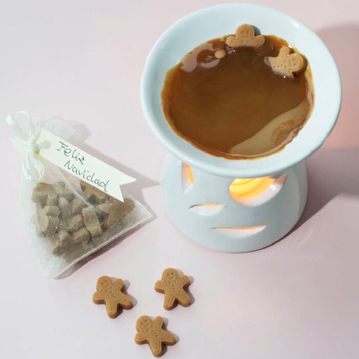 Kit como hacer wax melts muñeco de galleta de navidad. Materiales e instrucciones