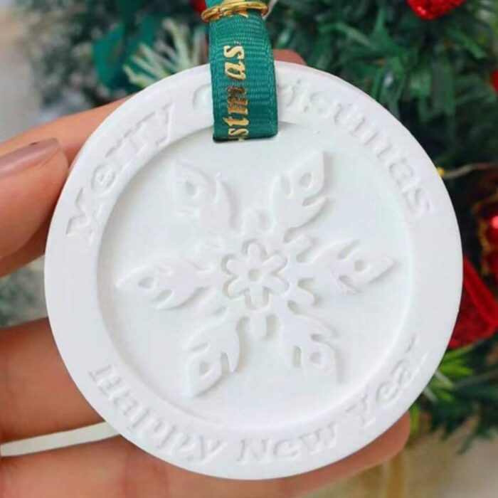 Molde merry christmas con copo de nieve ceramica perfumada