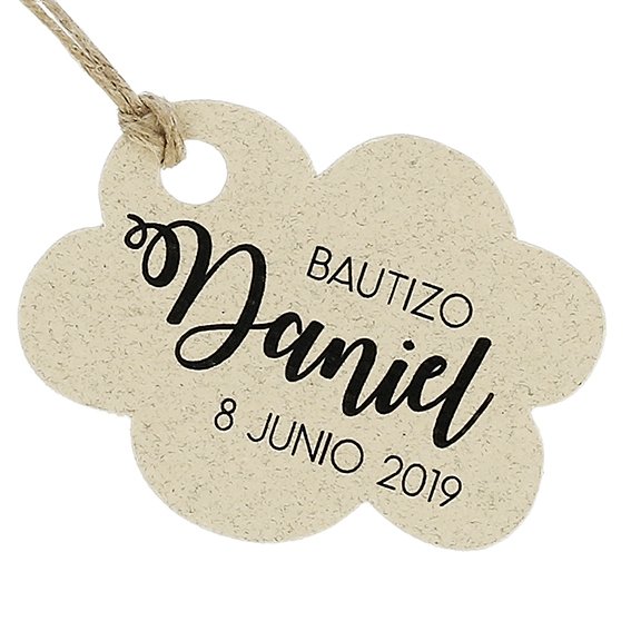 Etiquetas de carton bautizo personalizadas nubes