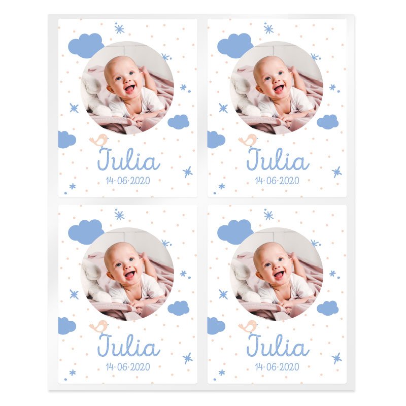 Pegatinas nubes azules personalizadas con foto