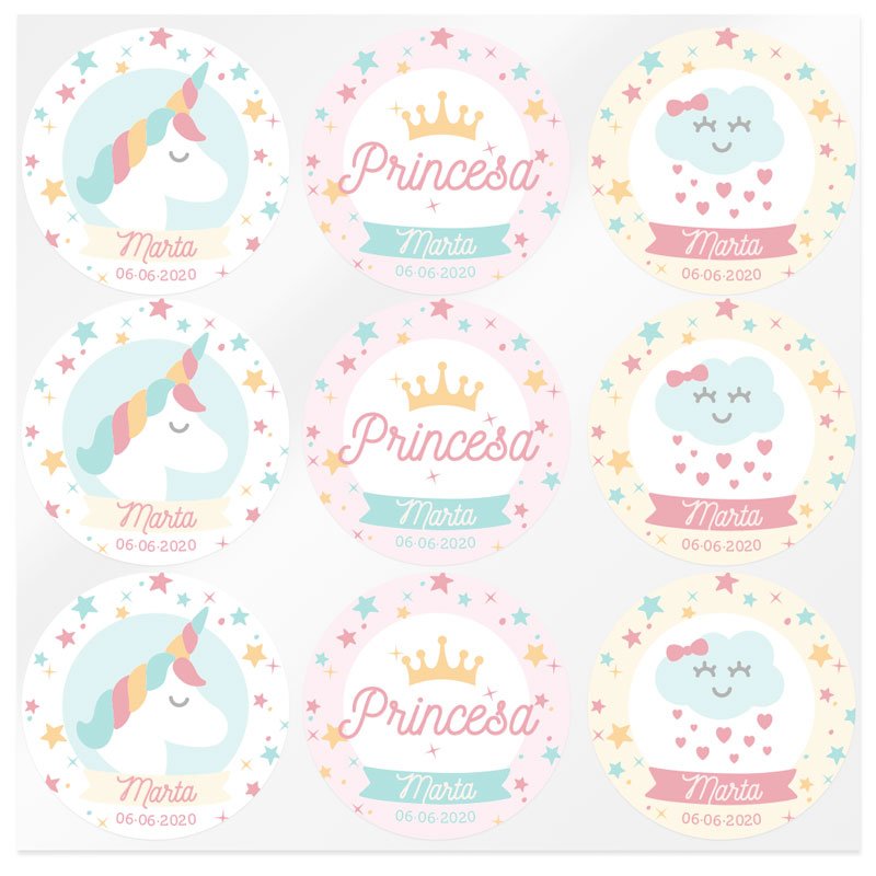 Pegatinas personalizadas unicornio y princesa