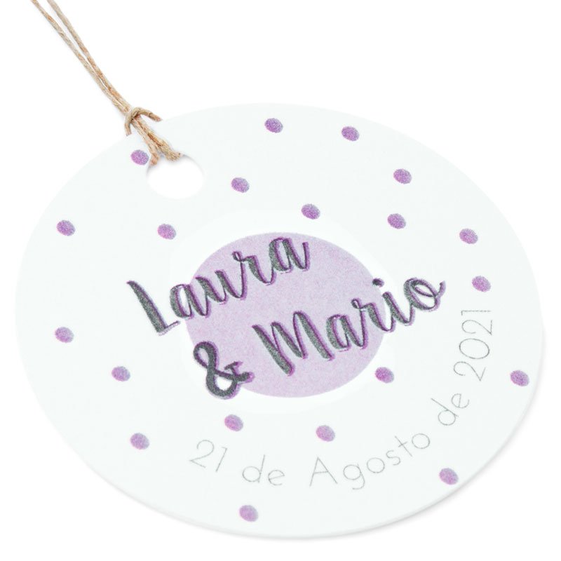 Etiquetas de carton personalizadas topos lilas