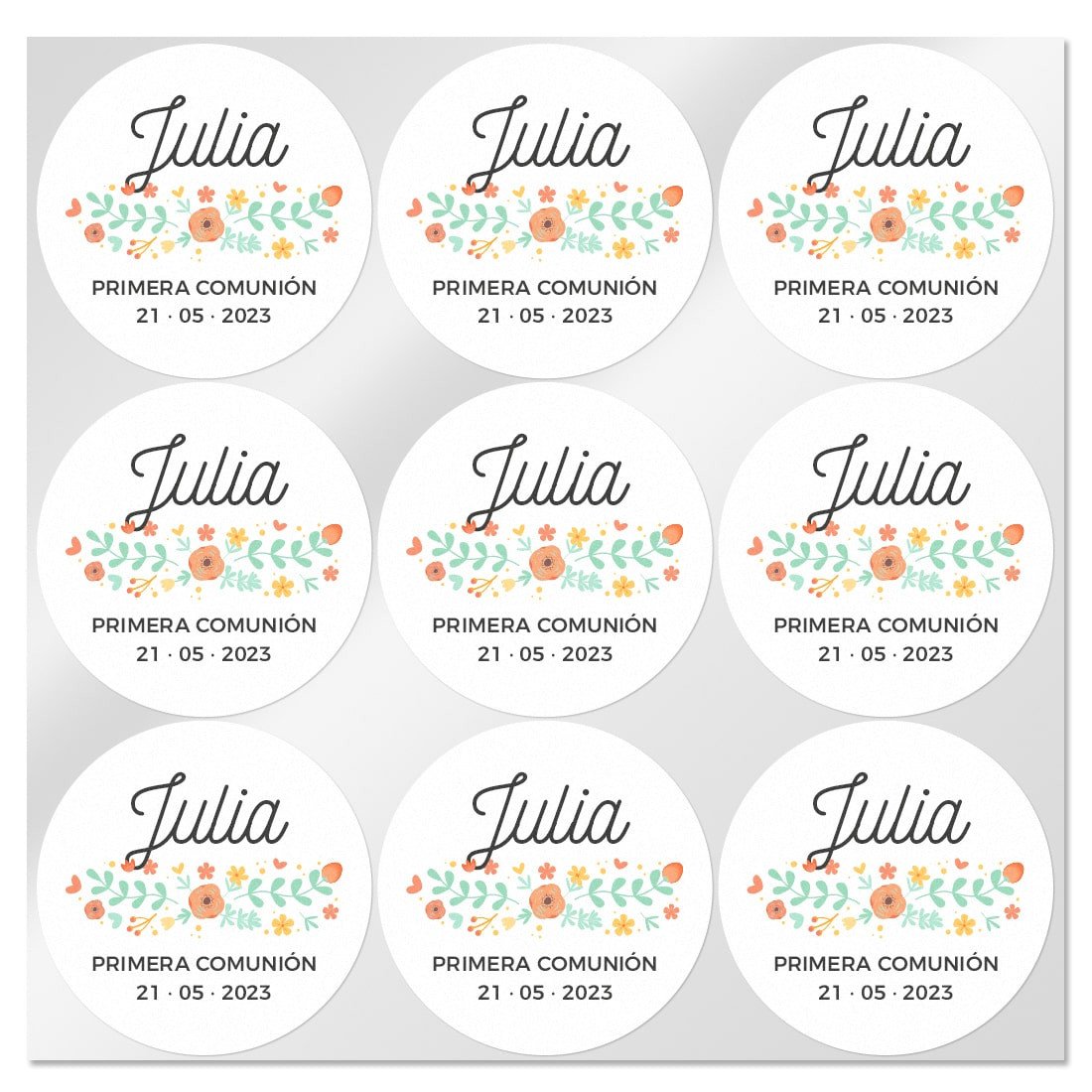 Pegatinas personalizadas con flores redondas grandes