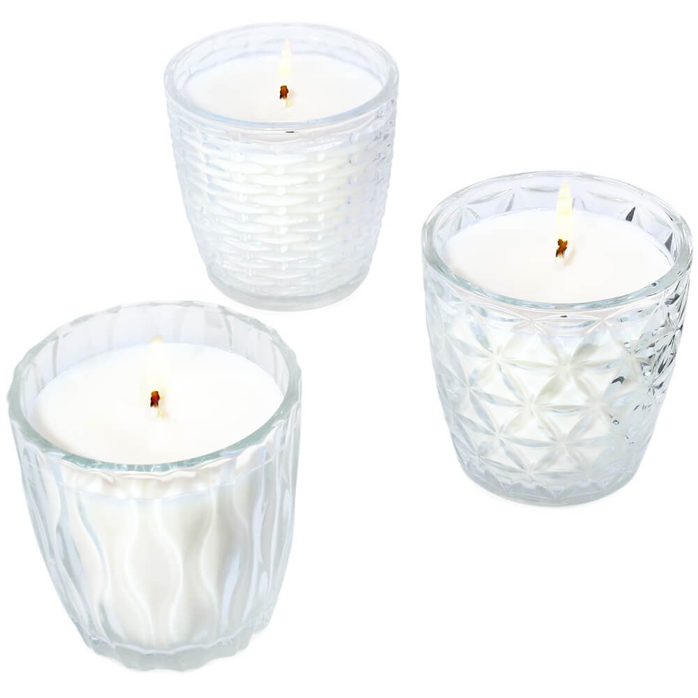 Pack de 3 vasos grandes de cristal decorados para velas