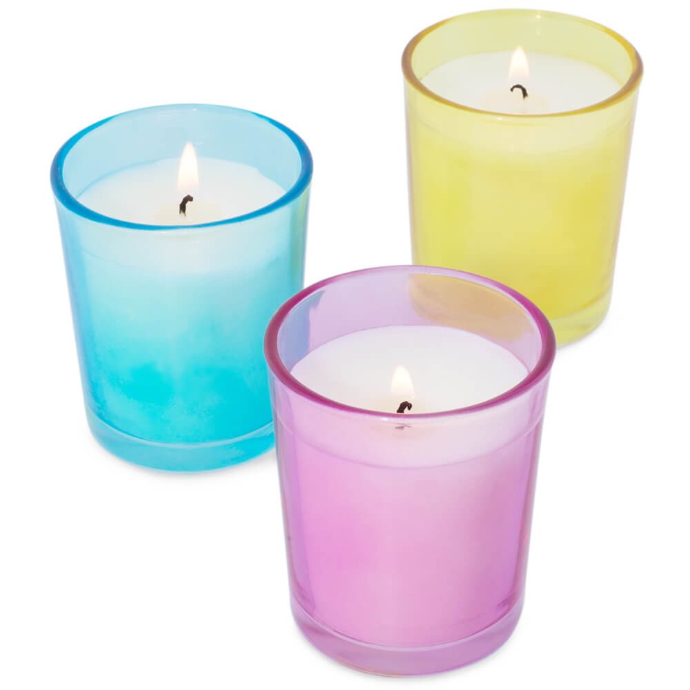 Pack 6 vasos pequeños de colores de cristal para velas