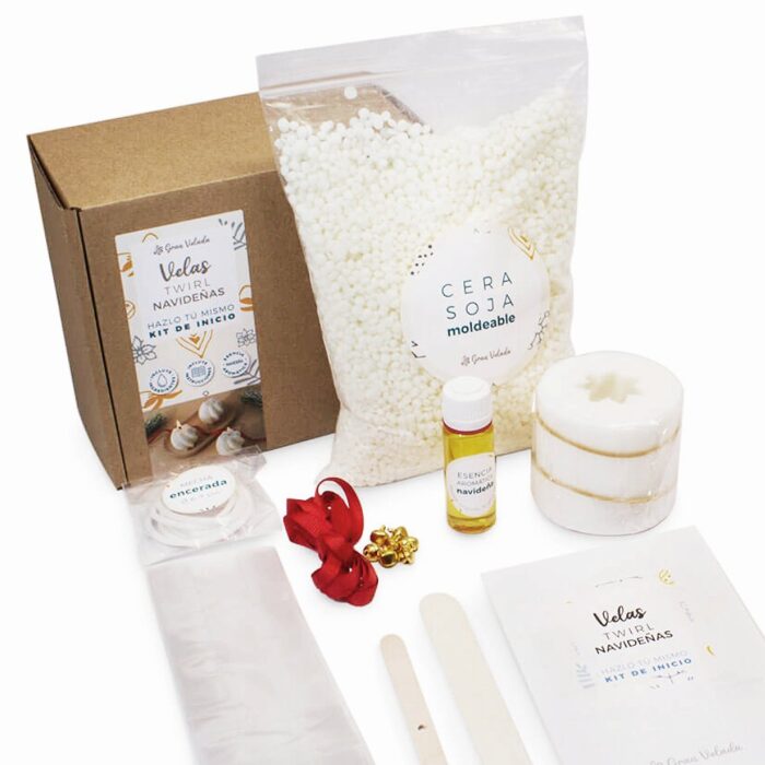 Kit como hacer velas twirl navideñas. Materiales e instrucciones