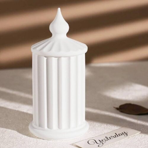 Molde pilar estriado con tapa para hacer recipientes para velas